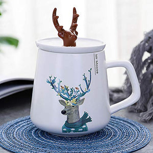 Zesta Ceramic Coffee/Tea Mug With Lid And Spoon - 3 Pieces, Blue Purple, 400 ml - Home Decor Lo