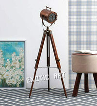 Load image into Gallery viewer, Exotic Art Wood Tripod Floor Lamp, Copper - Home Decor Lo