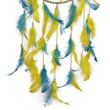 Load image into Gallery viewer, ILU® Wall Hangings, Home Decor, Handmade Wall Hanging for Bedroom, Balcony, Garden, Party, Cafe, Small Ring Beaded Yellow &amp; Blue Feathers, 17cm Diameter, Length 51cm - Home Decor Lo