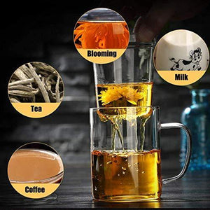 Octavius Borosilicate Glass Green Tea Cup with Infuser and Lid - 350 ml - Home Decor Lo