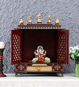 Wooden Temple/Home Temple/Pooja Mandir/Pooja Mandap/Temple for Home by Kamdhenu Art And Craft (Maroon) - Home Decor Lo