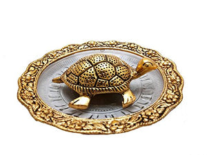 Trendy Crafts Metal Feng Shui Tortoise On Plate Showpiece (Golden, Diameter:5.5 Inch) - Home Decor Lo