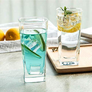 KELVEE Crystal Clear Glass Elegant Drinking Cups for Water Wine Juice Beer Cocktails and Mixed Drinks Heavy Duty Square Bottom for Bars Restaurants,Kitchen,Home 310-ML (Set of 6) - Home Decor Lo