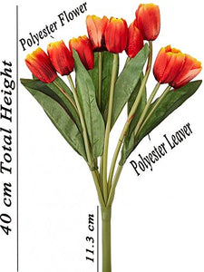 Fourwalls Beautiful Artificial Tulip Flower Bunch for Home décor (38 cm Tall, 9 Heads, Orange) - Home Decor Lo