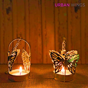 Urban Wings Creatives Hanging Buterfly T-Light Candle Holders Diwali Diya Brass Tealight Holder (Multicolor, Pack of 2) - Home Decor Lo