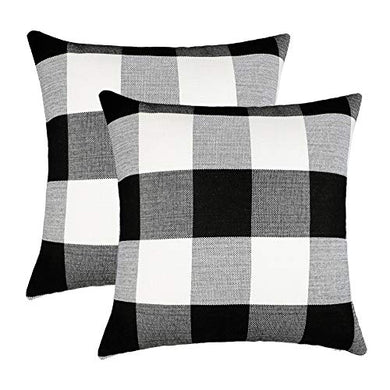 Black and White Buffalo Check Plaids Throw Pillow Case Cushion Cover for Sofa 18 x 18 Inch, Pack of 2 - Home Decor Lo