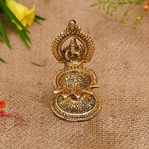 Collectible India Metal Ganesha Design Decorative Diya (Golden, 4.5 X 2 X 2 Inch) - Home Decor Lo