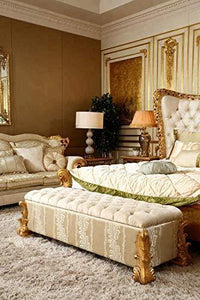 Craftatoz Hand Carved Teak Wood King Size Bed, Gold Bed for Bedroom Furniture - Home Decor Lo
