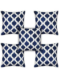 Story@Home Printed Cotton Decorative Cushion Covers (16 X 16 Inches) Set of 5, Navy Blue and White - Home Decor Lo