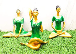 Set of 3 Yoga Posture Lady Statue Figurine for Home Decor Items | Statue for Gift | Handicraft Items in Showpieces & Figurines | Decorative Items for Room in Racks & Shelves-Green Glossy - Home Decor Lo