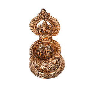 Collectible India Metal Ganesha Design Decorative Diya (Golden, 4.5 X 2 X 2 Inch) - Home Decor Lo