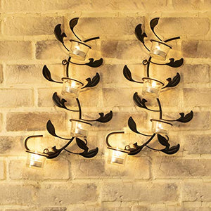 Kaameri Bazaar Set of 2 Wall sconces 42cm Long with 8 Glass Cup Candle Holders and Bonus Tealight Candles