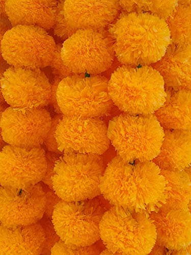 DECORATION CRAFT Artificial Marigold Flower Garlands 5 Feet Long (Light Orange, 5) - Home Decor Lo