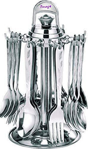 Parage Lily Premium Stainless Steel Cutlery Set - Set of 25 (Contains: 6 Master Spoons, 6 Tea Spoons, 6 Forks, 6 Soup Spoons) - Silver - Home Decor Lo
