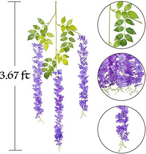 Fourwalls Artificial Hanging Dense Wisteria Flower Vine (Set of 4, White) (Dark/Pink) - Home Decor Lo