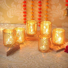 Load image into Gallery viewer, TIED RIBBONS Set of 6 Votive Glass Tealight Candle Holders - Diwali Lighting Decoration and Corporate Gift Item (Glass, Golden) - Home Decor Lo