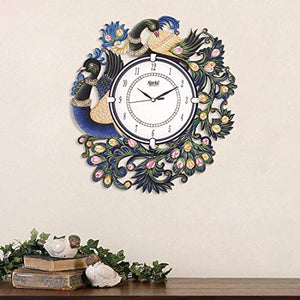 asian multistore hub Stylish Ajanta Wall Clock for Home Living Room Office Bedroom Decor (Royal Peacock Design, 12x12 Inch, Wooden, Blue White) - Home Decor Lo