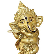 Load image into Gallery viewer, Ganesha Statue Playing Bansuri with Wooden Flower Tealight Candle - Home Decor Lo