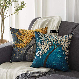 CIDIZY Jute Tree Floral Print Cushion Cover (Multicolour, 16x16 inches) - Set of 5 - Home Decor Lo