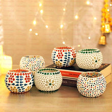 Load image into Gallery viewer, TIED RIBBONS Mosaic Glass Tealight Candle Holders for Diwali Home Decoration and Gifts (Pack of 6) - Home Decor Lo