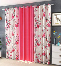 Load image into Gallery viewer, Soulful Creations Polyester Floral Curtain, Door - 7 Feet, Pink Bale, Pack of 3 - Home Decor Lo