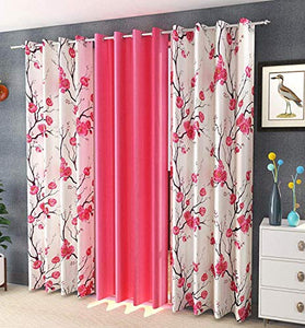 Soulful Creations Polyester Floral Curtain, Door - 7 Feet, Pink Bale, Pack of 3 - Home Decor Lo