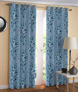 Impression Hut Long Crush Heavy Polyester Tree Printed Curtains for Window 2 Pc. Color Blue Size 4 Feet x 5 Feet - Home Decor Lo