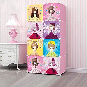 Aastha Enterprise 8 Door Plastic Sheet Wardrobe Storage Rack Closest Organizer for Clothes Kids Living Room Bedroom Small Accessories (Printed Pink) - Home Decor Lo