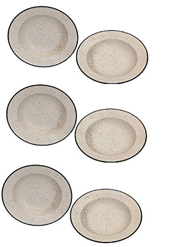 VolCraft Ceramic Soup/Maggi/Macaroni/Pasta Plate 9 inches Ceramic/Stoneware Handmade Pottery in Marble Matte Style in Off White Color (Set of 6) Plate Set - Home Decor Lo