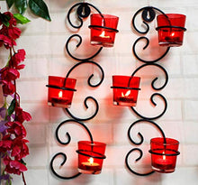 Load image into Gallery viewer, Okya Set of 2 Wall Hanging Tealight Candle Holder Metal Wall Sconce with Glass Cups, Tealight Candles for Home Décor, Antique Metal Wall Scone Candle Holder, Spa Settings Aromatherapy - Home Decor Lo