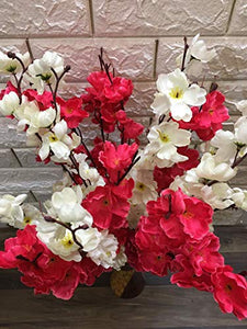 VTMT PetalshueÂ® Artificial Dark Pink & White Blossom Flower Bunch for Home Decor Office | Artificial Flower Bunches for Vases (18 Sticks, 45 cm) - Home Decor Lo