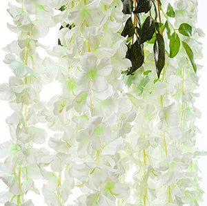 Fourwalls Artificial Polyester and Plastic Hanging Orchid Flower Vine (110 cm Tall, White, Set of 6) - Home Decor Lo