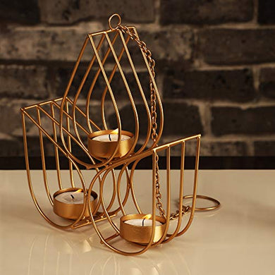 Gliteri Gallery Triple Drops Metal Wall Hanging Golden Tea Light Candle Holder for Home Decoration Living Room Gifts Diwali (Height 8 inch) - Home Decor Lo