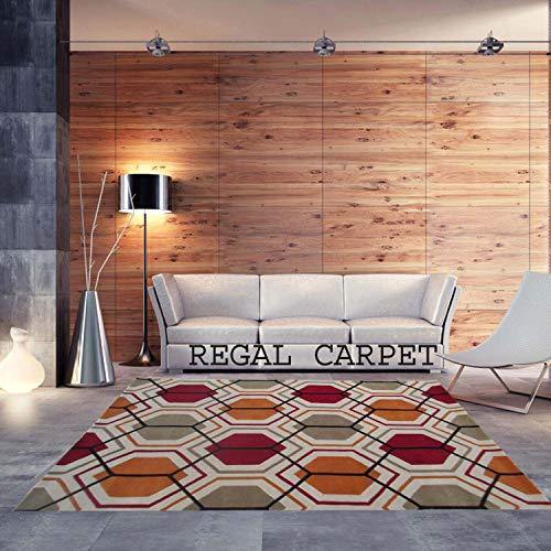Regal Carpet Embossed Carved Handmade Tuffted Woollen Thick Geometrical Carpet for Living Room Bedroom Home Size 3 x 5 feet (90X150 cm) Ivory & Orange Multi - Home Decor Lo