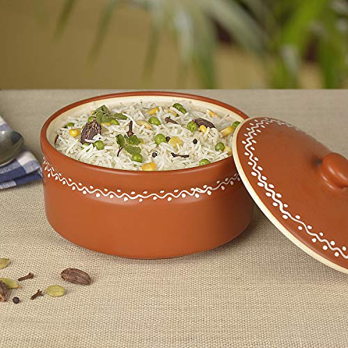 StyleMyWay Studio Pottery Ceramic Serving Donga Casserole with Lid (1000 ml, Terracotta) - Home Decor Lo