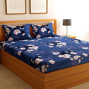 Florida Cotton 130 GSM Double Bedsheet with 2 Pillow Covers बेडशीट डबल बेड (Blue, 228x245 cm)