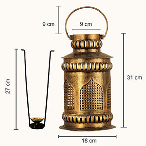 SADHUBELA Iron Jaisalmeri Mehrab Art Burni Diya Lantern (Gold_7 Inch X 7 Inch X 12.2 Inch) - Home Decor Lo
