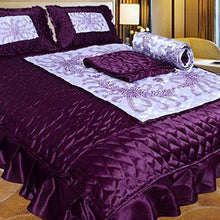 Load image into Gallery viewer, Amer Handicraft Satin Purple Colour Double Bedding Set with 1 Bedsheet, 2 Pillow Cover, 1 Ac Comforter {Set of 4 Pieces} King Size Coffee VIP - Home Decor Lo