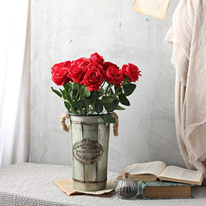 Nubry 10pcs Artificial Silk Rose Flower Bouquet Lifelike Fake Rose Home Party Decoration Event Gift (Red) - Home Decor Lo