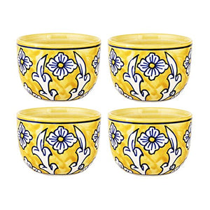 KITTENS Ceramic Maggi Bowl Hand Painted in Lemon Yellow - Set of 4 - Home Decor Lo