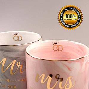 Vilight Gifts for Couple Married 2019 - Mr and Mrs Mugs for Newlyweds - Marble Coffee Cups Set with Gift Package - Home Decor Lo