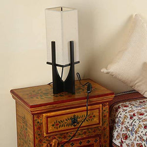 Make in Modern Wooden & Fabric Square Table Lamp Without Bulb (Black & White, 40 Watt) - Home Decor Lo