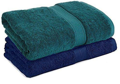 Trella 100% Cotton 500 GSM Large Cotton Bath Towel Set - 2 Piece :: 140 x 70 cm (Green Blue) - Home Decor Lo