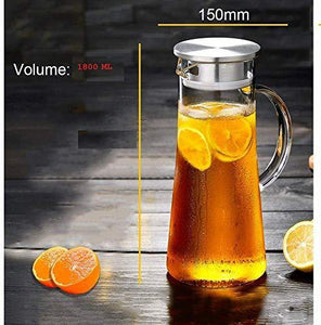 Famacart 1800 ml (1.8 lt) Glass Water Pitcher with Stainless Steel Infuser Lid Heat Resistant Pitcher for Hot/Cold Water Juice Beverage Carafes - Home Decor Lo