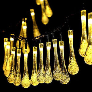 Quace Solar String Lights 6m/20ft 30 LED Water-Resistant Lights Festival Decoration Crystal Water Drop String Lights for Indoor Outdoor Bedroom Patio Lawn Garden Party Decorations - Warm White - Home Decor Lo