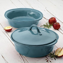 Load image into Gallery viewer, Rachael Ray Cucina Stoneware 3-Piece Round Casserole &amp; Lid Set, Agave Blue - Home Decor Lo