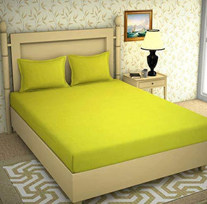 BROMWICK Prime Collection Bedsheets,Solid Plain Yellow Double bedsheet with 2 Pillow Covers (Neon) - Home Decor Lo