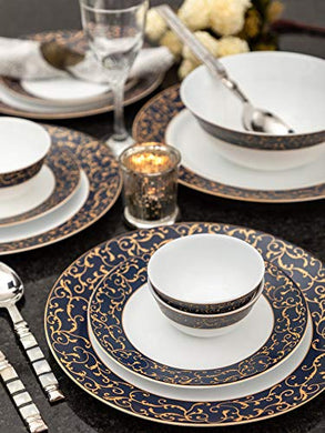 LaOpala Anassa Blue Sovrana Collection Opalware Dinner Set, 33 Pieces, White - Home Decor Lo