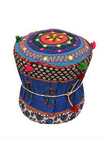 Load image into Gallery viewer, Rang Barse Rohi Rajasthani Handmade Patchwork Cotton Single Mudda/Ottoman/Pouffe (Bamboo, Multicolour,17 X 17 X 18 Inches) - Home Decor Lo