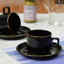 Load image into Gallery viewer, Femora Indian Ceramic Fine Bone China Handmade Black Gold Plated Tea Cup with Saucers (2 Cup, 2 Saucer) - Home Decor Lo